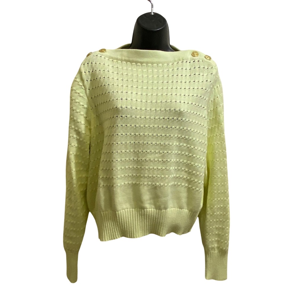 Free Assembly Womens Yellow Boat Neck Button Shoulder Pointelle Sweater SZ L NWT